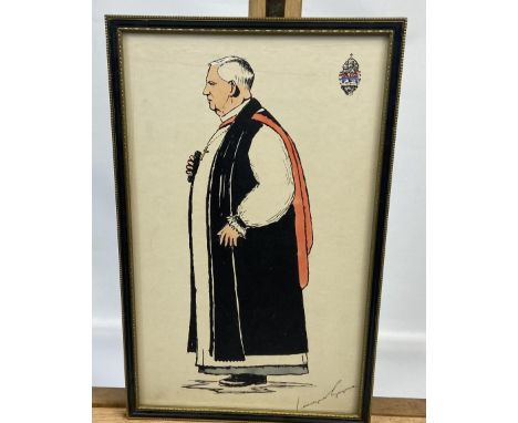 Coloured portrait of Bishop Llewelleyn Gwynne Bishop of Egypt and the Sudan. Signed by the artist.  [38x23cm] Details to back
