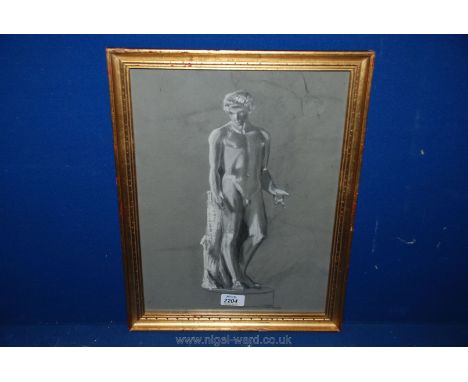 An unsigned, framed Charcoal Sketch of a male nude.