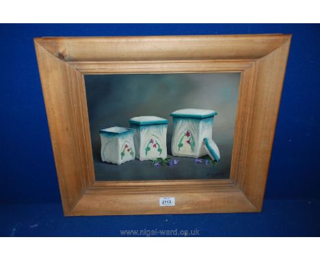 A framed Oil on canvas entitled verso 'Violettes', signed lower right R (Roland) Graviassy, 13 1/4" x 10 3/4"