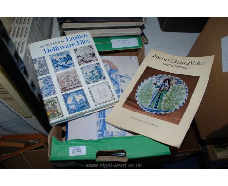 A quantity of Antique Reference Books to include English Delftware, Tiles, English tin glazed . fair as china dishes, etc 