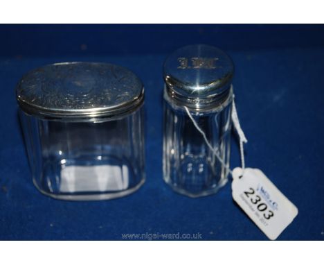 Two Silver topped dressing table Containers