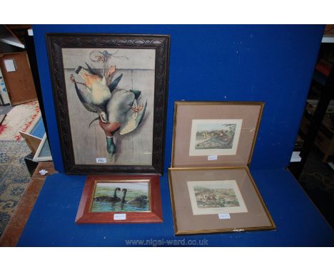 A quantity of Prints including two hunting prints 'The Death' and 'Breaking Cover', print of birds hanging and a Photograph o