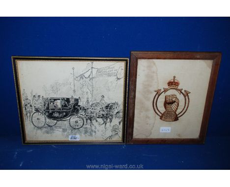 A Royal Army Core RAC 1940's framed Needlework and a Print 'Welcome to City of Westminster'
