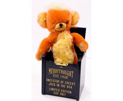 Merrythought Punkie Bear Jack in the Box Ancestor of Cheeky orange, LE 78/500, mohair, some foxing to muzzle, swing label cer
