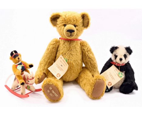 Hermann Spielwaren teddy bear trio including: (1) Mr Hermann, LE 967/1000, mohair, swing label certificate, 18"/46cm; (2) Mam