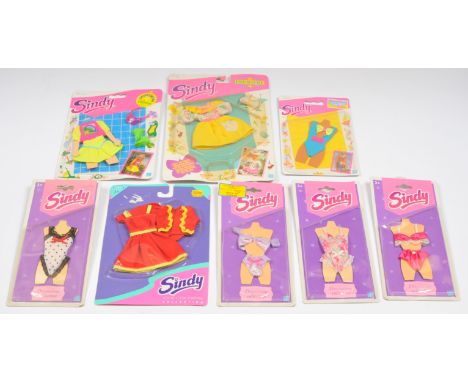 Hasbro Sindy collection of outfits, including: (1) Premiere Collection dress, 8444, 1989; (2) Makin' Waves swim suit, 8245, 1