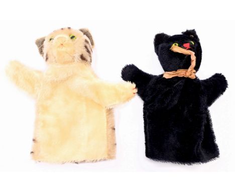 Steiff hand puppet pair including: (1) Cat, 1950s/60's, mohair; (2) Tom Cat, 1960s/70s, mohair; slight storage odour otherwis