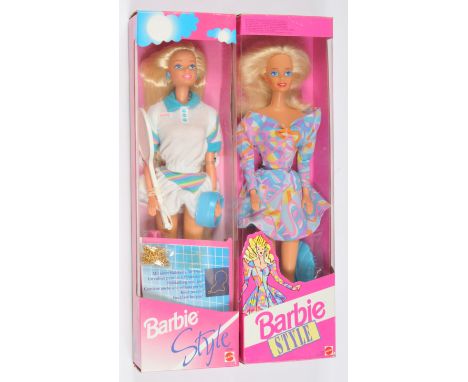 Mattel Barbie Style pair of dolls: (1) Barbie Tennis Player doll, 12291, 1994; (2) Barbie doll, 2927, 1992, Near Mint to Mint