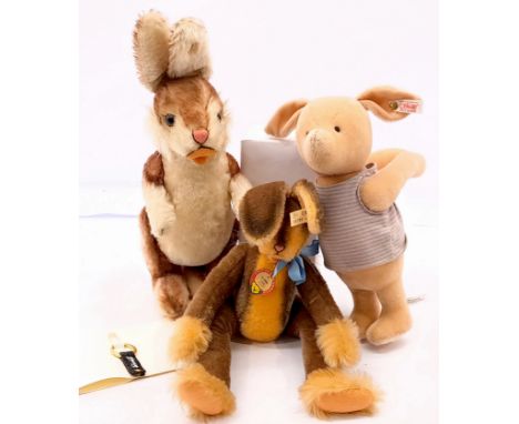 Steiff trio including: (1) Piglet Winnie the Pooh Walt Disney Showcase, White Tag 662324, LE 1500, mohair (bald patch to rump