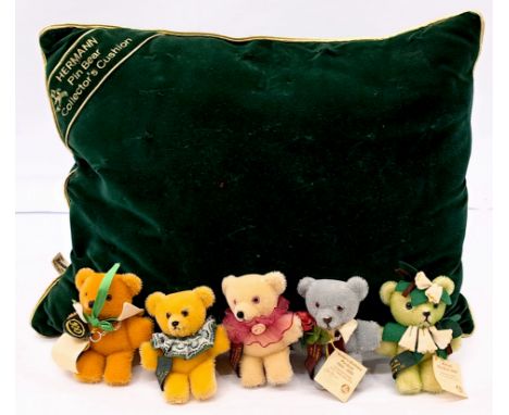 Hermann Spielwaren mohair teddy bear pin group including: (1) Centennial pin bear; (2) Martin's Birthday pin bear 1963-2003; 