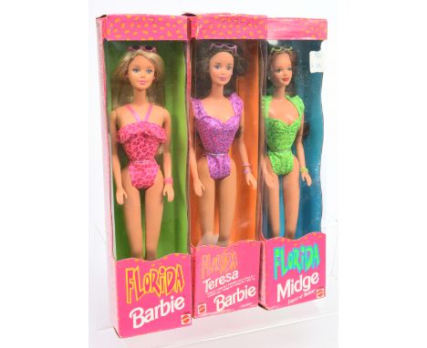 Mattel Barbie Florida three x dolls, 1998: (1) Barbie, 20535; (2) Teresa, 20537; (3) Midge, 20538; Near Mint to Mint, NRFB, w