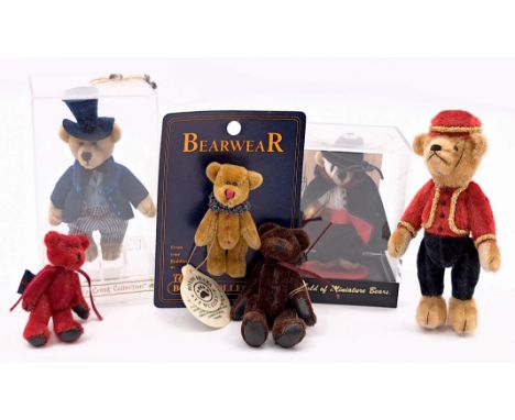 Miniature teddy bear group including: (1) World of miniature bears Phantom, designed by Tina Richardson, LE 2000, velvet, cer