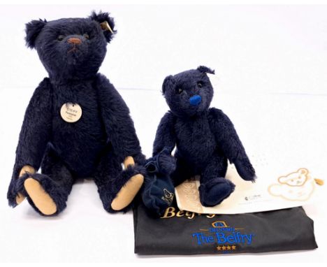 Steiff teddy bear pair including: (1) Teddy Bear replica 1909, white tag 406508, LE 7000, navy mohair, chest tag, MISSING cer