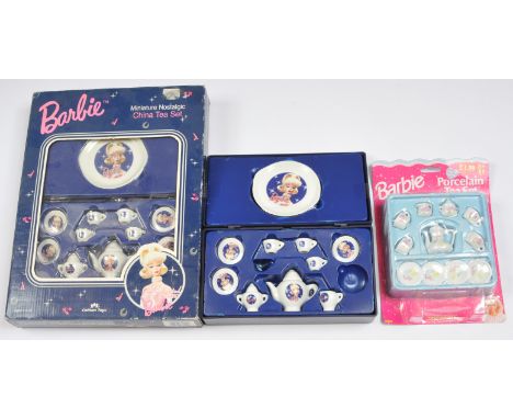 Chilton Toys and Tootsietoy collection of Barbie miniature tea sets: (1) Chilton Miniature Nostalgic China Tea Set (one is bo