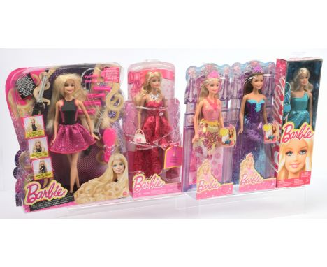 Mattel Barbie x five dolls: (1) Barbie Princess, CFF25, 2014; (2) Barbie Princess, CFF27, 2014; (3) Barbie Happy Birthday, BC