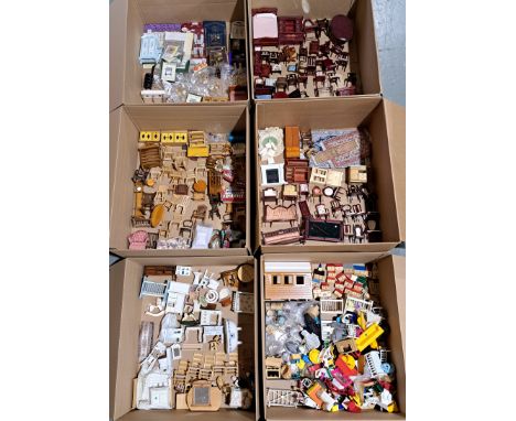 Doll house furniture and accessories, mixed group including: Modern and vintage, plastic and wood, a range of scales, Good; (