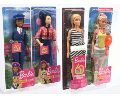 Mattel Barbie You Can Be Anything... x four dolls: (1) 60 Pilot, GFX25, 2018; (2) 60 Political Candidate, GFX28, 2018; (3) 60