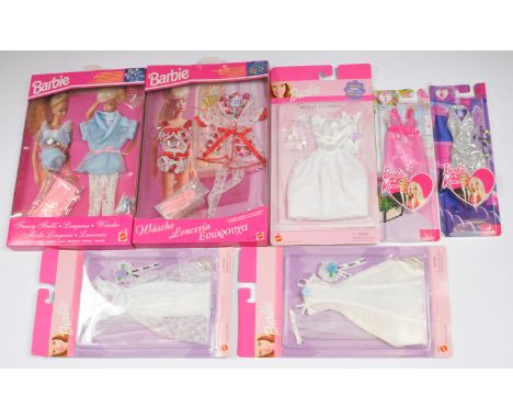 Mattel Barbie collection of carded outfits: (1) Fancy Frills Lingerie, 10762, 1993; (2) Lingerie, 12174, 1994; (3) &amp; (4) 