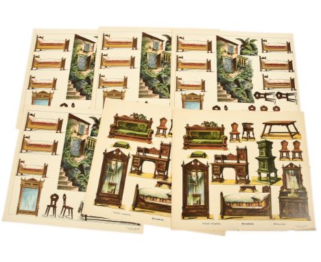 JF Schreiber (Germany) juvenile toy antique theatre small size uncut lithographed sheets: (1) &amp; (2) Nr 343 Shifting-scene