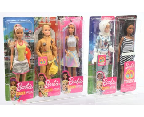 Mattel Barbie You Can Be Anything... x five dolls: (1) 60 Astronaut, GFX24, 2018; (2) 60 Barbie Inspiring Girls Since 1959, G
