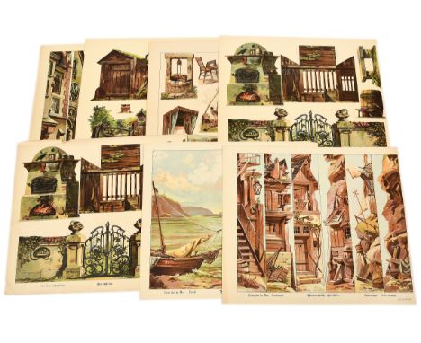 JF Schreiber (Germany) juvenile toy antique theatre small size uncut lithographed sheets: (1) Nr 427 Sea-coast Side-scenes; (