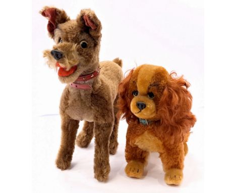 Schuco Bigo-Bello Disney Lady and the Tramp, 1950's, mohair, wired ears (Tramp only), Lady 9.5"/24cm, Tramp 13"/33cm; would b