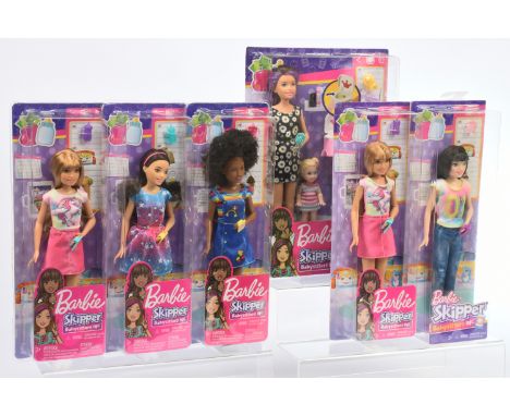 Mattel Barbie Skipper Babysitters Inc x six dolls, 2017-2018: (1) Dolls and playset, FJB01; (2) FHY89; (3) FHY93; (4) &amp; (