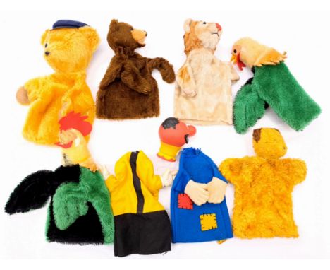 Mixed hand puppet group, mostly for repair, including: Steiff sailor bear; Steiff roasters; Steiff Teddy Baby; plus others; P