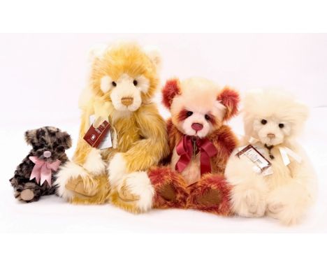 Charlie Bears group including: (1) Year Bear 2021, CB 212108A, plush, swing labels, 13"/33cm; (2) Itsy Bitsy, CB228002BO, plu