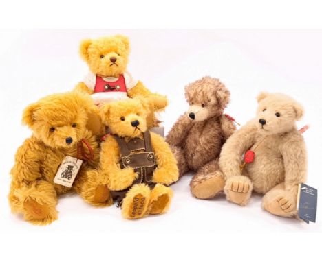 Teddy-Hermann group x five including: (1) Musical teddy, LE 1000, mohair, swing label certificate, 12"/3cm; (2) North Pole, L