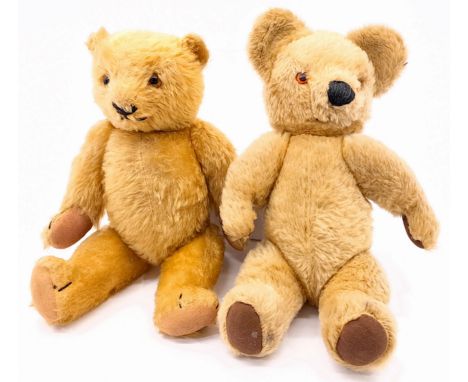 Chad Valley vintage teddy bear pair including: (1) 1940's bear, mohair (some thinning), fully jointed, glass eyes, claw stitc
