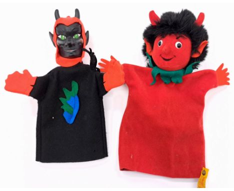 Steiff hand puppet pair including: (1) Devil, yellow tag 7068/17, 1970's, felt; (2) Devil, yellow tag 7070/28, 1980s, felt; s