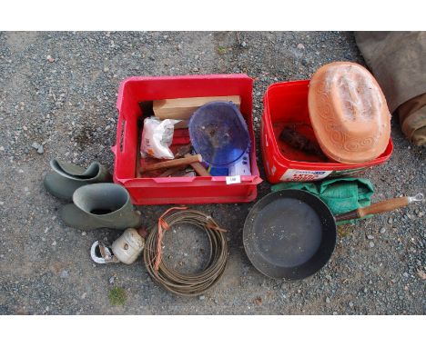 Steel cable winch rope, wellies size 7, frying pan, tools, etc.