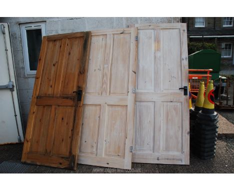 Three of 4 panel Pine internal doors 33" wide x 78" tall with some door furniture.