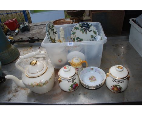 Large ceramic kettle, storage jars, part dinner service etc