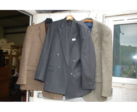 Two gents pure wool jackets 46" R and a Pierre Cardin charcoal pinstriped 2 piece suit 40" chest.