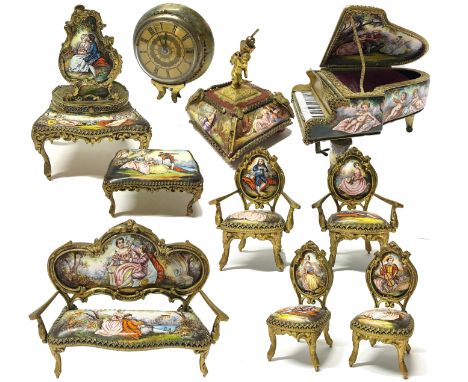 A collection of 19th century Austrian hand painted music boxes and other items including a grand piano music box, a dressing 