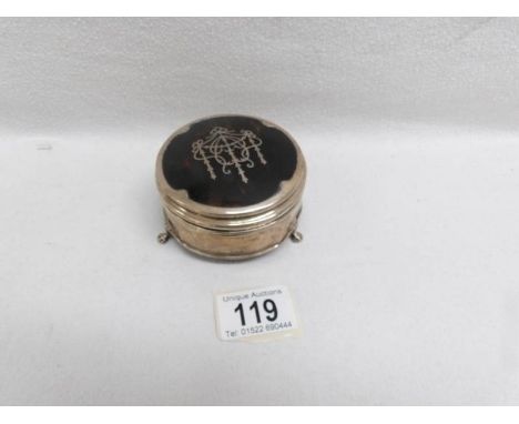 A 19th century silver and tortoise shell trinket box (hinge a/f)