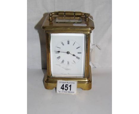 A brass carriage clock in working order