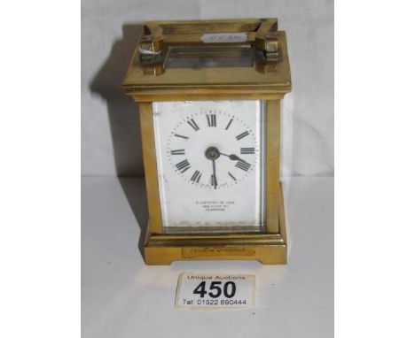 A brass carriage clock in working order