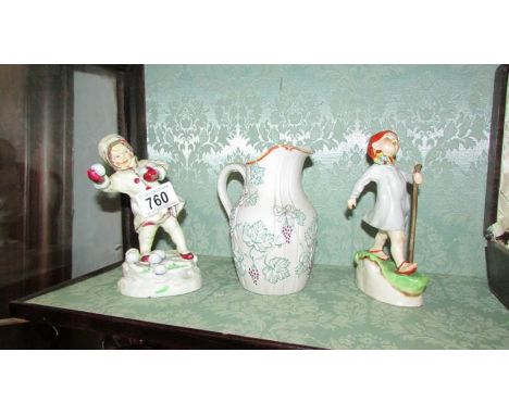 A Royal Worcester figure 'December', a figure of a boy and a jug