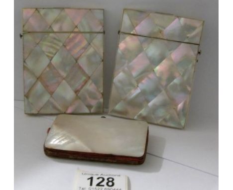2 mother of pearl card cases and a mother of pearl purse