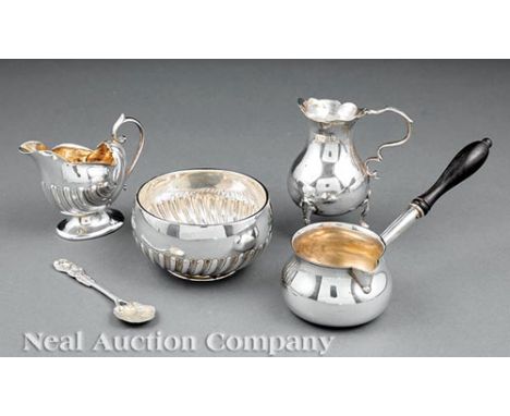 Group of Antique and Vintage English Sterling Silver Tableware, incl. gadrooned bowl, Thomas Bradbury III & John S. Henderson