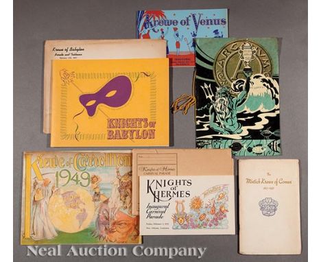 [Mardi Gras], 6 ball and parade programs, including "Knights of Hermes, Carnival Parade, February 5th, 1937" with envelope, "