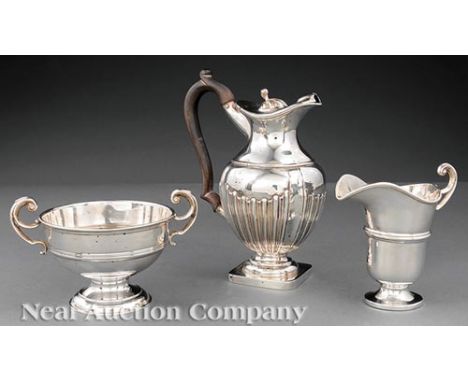 Good Group of Antique and Vintage English Sterling Silver Tableware, incl. hot milk jug, marks rubbed, probably Chester, 1895