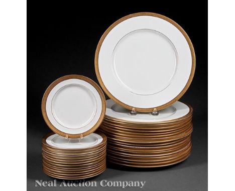 Set of Vintage Lenox Porcelain "Countess" Pattern Dinner and Dessert Plates, before 1952, green wreath marks, pattern "J.40" 