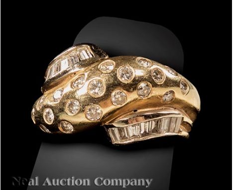 14 kt. Yellow Gold and Diamond Dome Ring, with 19 bezel-set round brilliant cut diamonds, approx. total wt..56 cts., E-G colo