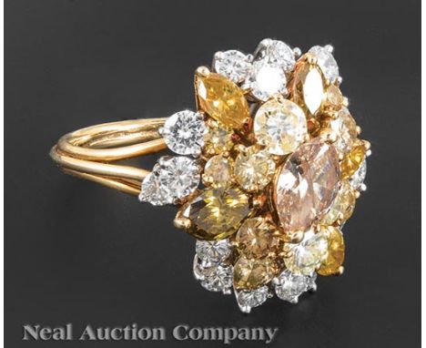 Platinum and 18 kt. Yellow Gold and Diamond Cluster Ring, set with 17 white brilliant cut diamonds totaling approx. 1.25 cts.