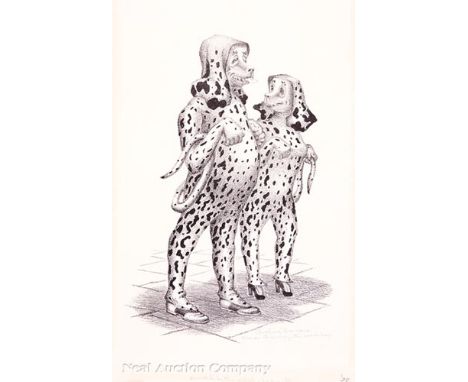 Caroline Wogan Durieux (American/Louisiana, 1896-1989), "Mardi Gras Day, the Coach Dogs", lithograph on paper, pencil-signed,