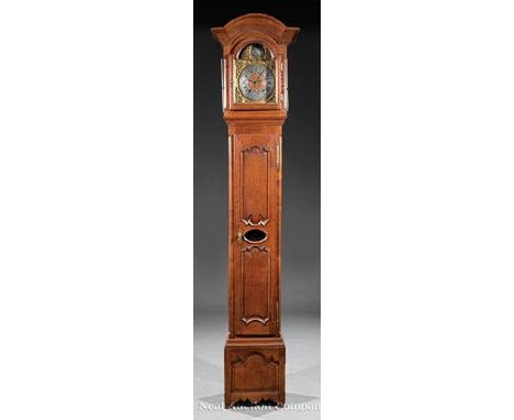 Antique English Carved Oak Tall Case Clock, late 19th c., calendar dial, striking gong movement, h. 99 1/2 in., w. 21 1/2 in.